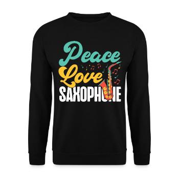 Saxophone Girl Peace Love - Unisex Sweatshirt - black - Front - Alina (178cm) & Michal (187cm)