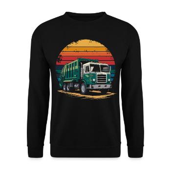 Retro Recycling Garbage Truck Sanitation Worker - Unisex Pullover - Schwarz - Vorne - Alina (178cm) & Michal (187cm)