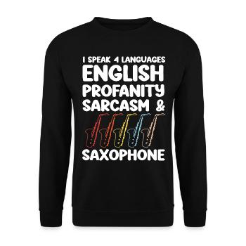Saxophones I Speak 4 Languages - Unisex Sweatshirt - black - Front - Alina (178cm) & Michal (187cm)