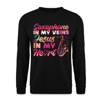 Saxophones Jésus Foi Chrétien - Sweat-shirt Unisexe - noir - Devant - Alina (178cm) & Michal (187cm)