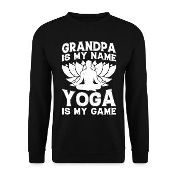 Papi est mon nom Le yoga est mon jeu - Papi Yoga - Sweat-shirt Unisexe - noir - Devant - Alina (178cm) & Michal (187cm)