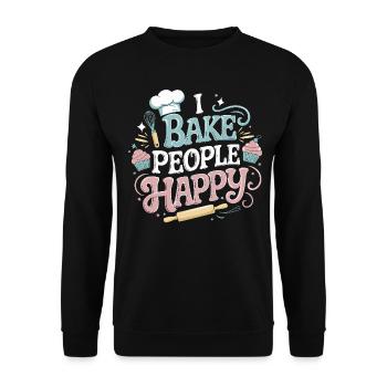 I Bake People Happy Funny Baking Lover Gifts Men - Unisex Pullover - Schwarz - Vorne - Alina (178cm) & Michal (187cm)