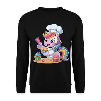 Mignon Licorne Boulanger Arc-en-ciel Cuisson Cupcake Cadeaux - Sweat-shirt Unisexe - noir - Devant - Alina (178cm) & Michal (187cm)