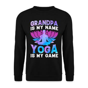 Grandpa is my name Yoga is my game - Yoga - Unisex Pullover - Schwarz - Vorne - Alina (178cm) & Michal (187cm)