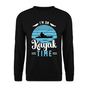 Pêche en kayak Je suis sur Kayak Time Aime les sports nautiques - Sweat-shirt Unisexe - noir - Devant - Alina (178cm) & Michal (187cm)