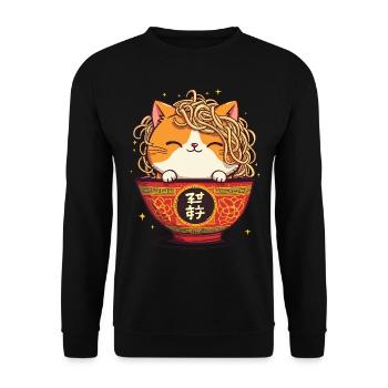 Cat, Ramen, Japanese Noodles, Funny Kitten - Unisex Sweatshirt - black - Front - Alina (178cm) & Michal (187cm)