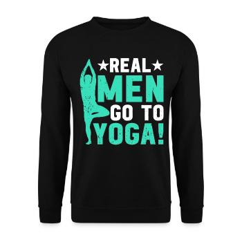 Funny Yoga Meditation - Real men go to yoga - Unisex Pullover - Schwarz - Vorne - Alina (178cm) & Michal (187cm)