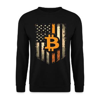Bitcoin Motif – Rustic Design with USA Flag - Unisex Sweatshirt - black - Front - Alina (178cm) & Michal (187cm)