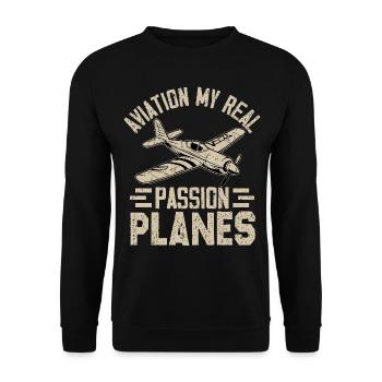 Luftfahrt meine wahre Leidenschaft: Flugzeuge - Unisex Pullover - Schwarz - Vorne - Alina (178cm) & Michal (187cm)