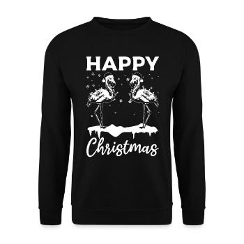 Happy Christmas - Flamingo Lover Pink Flamingo - Unisex Pullover - Schwarz - Vorne - Alina (178cm) & Michal (187cm)