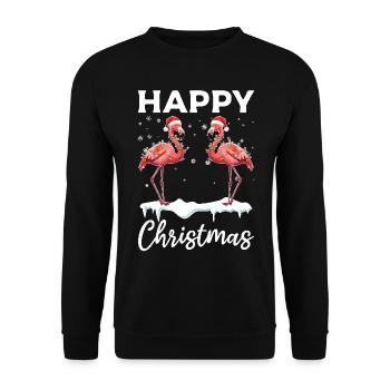 Happy Christmas - Pink Flamingo Flamingo Lover - Unisex Sweatshirt - black - Front - Alina (178cm) & Michal (187cm)