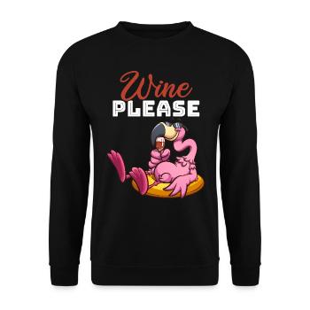 Funny Flamingo Wine - Funny Flamingo Wine please - Unisex Sweatshirt - black - Front - Alina (178cm) & Michal (187cm)