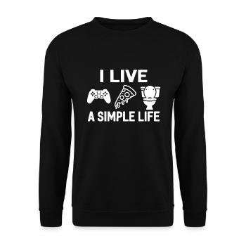 I live a simple life, Gaming und Pizza - Unisex Pullover - Schwarz - Vorne - Alina (178cm) & Michal (187cm)