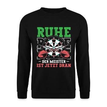 Ruhe Der Meister Ist Jetzt Dran Dartspieler - Unisex Pullover - Schwarz - Vorne - Alina (178cm) & Michal (187cm)
