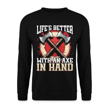 Axt Werfen Axt Werfer Axe Throwing - Unisex Pullover - Schwarz - Vorne - Alina (178cm) & Michal (187cm)