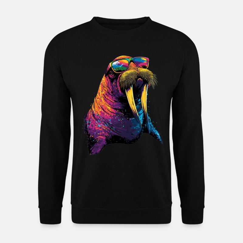 Walross Stoßzähne Robbe Wilde Pazifische Walrosse - Unisex Pullover - Schwarz