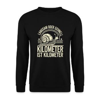 Schritt für Schritt: Egal ob langsam oder schnell - Unisex Pullover - Schwarz - Vorne - Alina (178cm) & Michal (187cm)