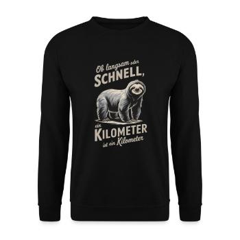 Egal ob langsam oder schnell, - Unisex Pullover - Schwarz - Vorne - Alina (178cm) & Michal (187cm)