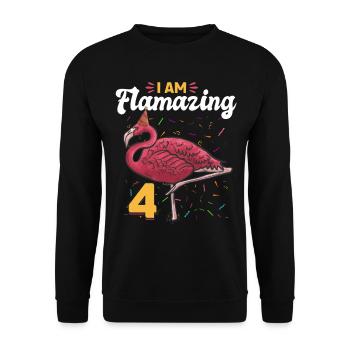 Flamingo 4th Birthday party - I am Flamazing 4 - Unisex Pullover - Schwarz - Vorne - Alina (178cm) & Michal (187cm)