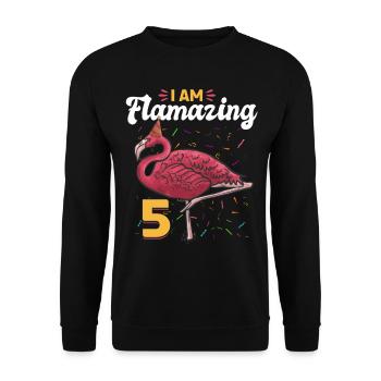 Flamingo 5th Birthday party - I am Flamazing 5 - Unisex Pullover - Schwarz - Vorne - Alina (178cm) & Michal (187cm)