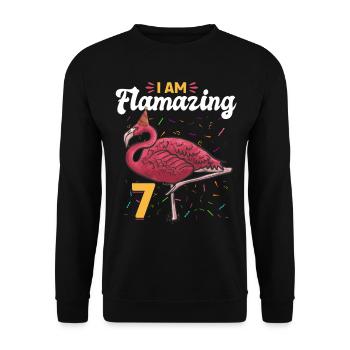 Flamingo 7th Birthday party - I am Flamazing 7 - Unisex Pullover - Schwarz - Vorne - Alina (178cm) & Michal (187cm)