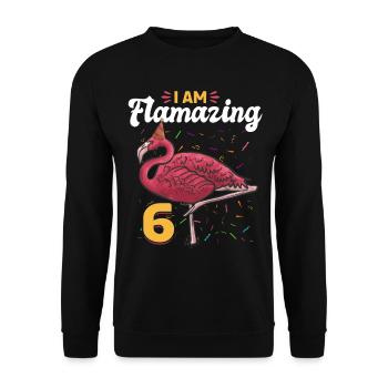 Flamingo 6th Birthday party - I am Flamazing 6 - Unisex Pullover - Schwarz - Vorne - Alina (178cm) & Michal (187cm)