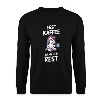 Kaffee EInhorn - Unisex Pullover - Schwarz - Vorne - Alina (178cm) & Michal (187cm)