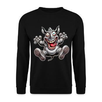 Crazy Rhino Comic Style Funny Animal Motif - Unisex Sweatshirt - black - Front - Alina (178cm) & Michal (187cm)