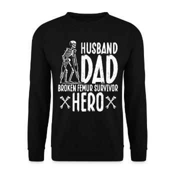 Gebrochener Oberschenkelknochen Gebrochenes Bein - Unisex Pullover - Schwarz - Vorne - Alina (178cm) & Michal (187cm)