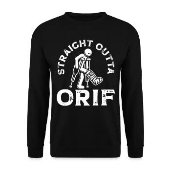 Gebrochener Oberschenkelknochen Gebrochenes Bein - Unisex Pullover - Schwarz - Vorne - Alina (178cm) & Michal (187cm)