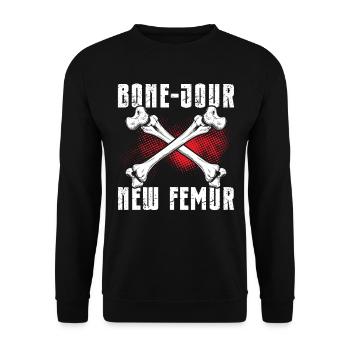 Gebrochener Oberschenkelknochen Gebrochenes Bein - Unisex Pullover - Schwarz - Vorne - Alina (178cm) & Michal (187cm)