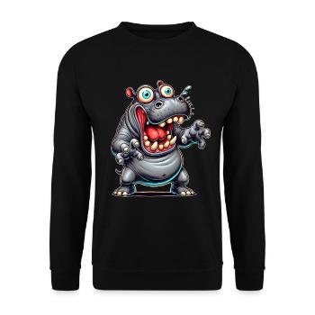 Crazy hippo comic style funny animal motif - Unisex Sweatshirt - black - Front - Alina (178cm) & Michal (187cm)