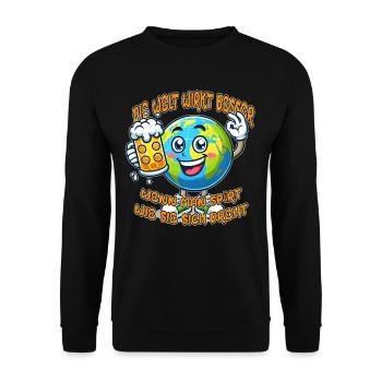 The World Seems Better Funny Beer Comic Motif - Unisex Sweatshirt - black - Front - Alina (178cm) & Michal (187cm)