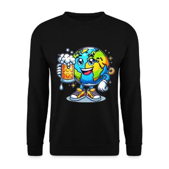 Globe with beer comic style funny motif - Unisex Sweatshirt - black - Front - Alina (178cm) & Michal (187cm)