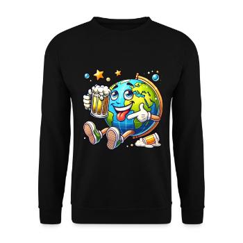 Globe with beer comic style funny motif - Unisex Sweatshirt - black - Front - Alina (178cm) & Michal (187cm)