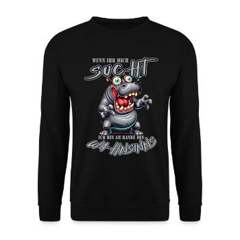 Hippopotame fou au bord de la folie style bande dessinée - Sweat-shirt Unisexe - noir - Devant - Alina (178cm) & Michal (187cm)