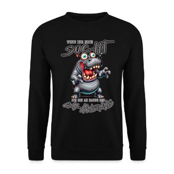 Hippopotame fou au bord de la folie style bande dessinée - Sweat-shirt Unisexe - noir - Devant - Alina (178cm) & Michal (187cm)