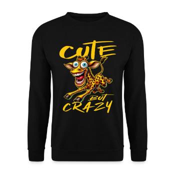 Cute but Crazy Giraffe Comic Style Funny Motif - Unisex Sweatshirt - black - Front - Alina (178cm) & Michal (187cm)