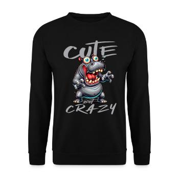 Cute but Crazy Hippo Comic Style Funny Motif - Unisex Sweatshirt - black - Front - Alina (178cm) & Michal (187cm)