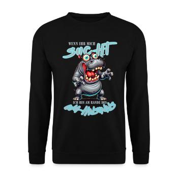 Crazy Rhino on the Edge of Madness Comic Style - Unisex Sweatshirt - black - Front - Alina (178cm) & Michal (187cm)