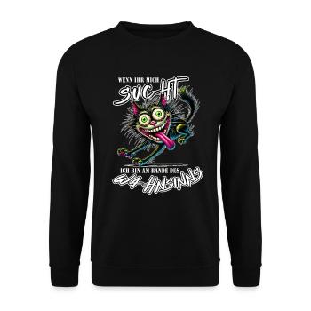 Katze am Rande des Wahnsinns Comic Stil - Unisex Pullover - Schwarz - Vorne - Alina (178cm) & Michal (187cm)