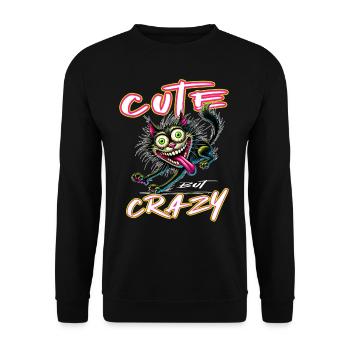 Cute but Crazy Katze Comic Stil lustiges Motiv - Unisex Pullover - Schwarz - Vorne - Alina (178cm) & Michal (187cm)