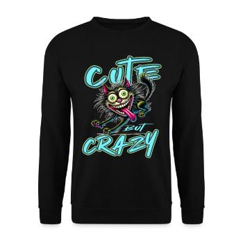 Cute but Crazy Katze Comic Stil lustiges Motiv - Unisex Pullover - Schwarz - Vorne - Alina (178cm) & Michal (187cm)