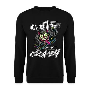 Cute but Crazy Katze Comic Stil lustiges Motiv - Unisex Pullover - Schwarz - Vorne - Alina (178cm) & Michal (187cm)
