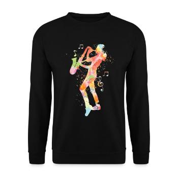 Saxophone Watercolor - Unisex Pullover - Schwarz - Vorne - Alina (178cm) & Michal (187cm)
