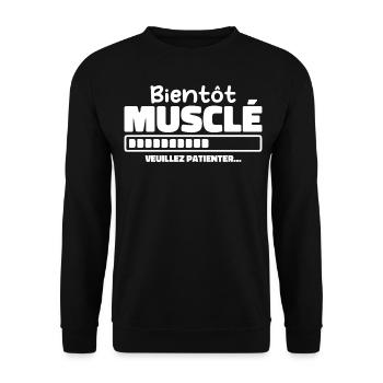 Bald muskulös - bitte warten - Unisex Pullover - Schwarz - Vorne - Alina (178cm) & Michal (187cm)