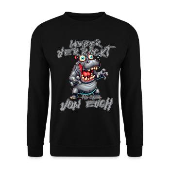 Hippopotame fou Mieux vaut fou qu’un de - Sweat-shirt Unisexe - noir - Devant - Alina (178cm) & Michal (187cm)