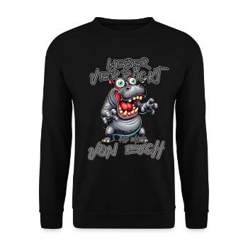 Nilpferd Lieber verrückt als einer von euch - Unisex Pullover - Schwarz - Vorne - Alina (178cm) & Michal (187cm)