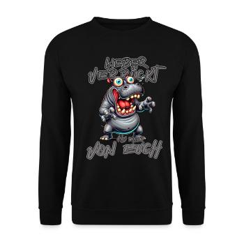 Nilpferd Lieber verrückt als einer von euch - Unisex Pullover - Schwarz - Vorne - Alina (178cm) & Michal (187cm)