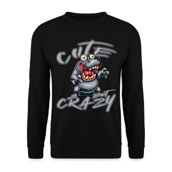 Cute but Crazy Hippo Comic Style Funny Motif - Unisex Sweatshirt - black - Front - Alina (178cm) & Michal (187cm)